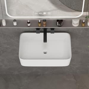 23.6 in. W x 15.7 in. D Resin Vanity Top in White Countertop Basin With Rectangle Basin Sink, Drain Hole