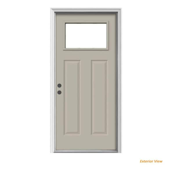 JELD-WEN 36 in. x 80 in. 1-Lite Craftsman Desert Sand Painted Steel Prehung Right-Hand Inswing Front Door w/Brickmould