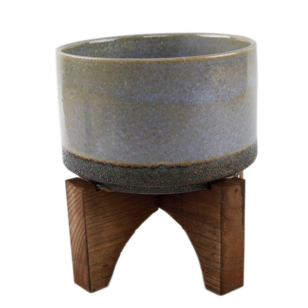 Blue Ceramic Planter on Wood Stand (7.5 in. W x 8.125 in. H) price history on PriceWatchPro
