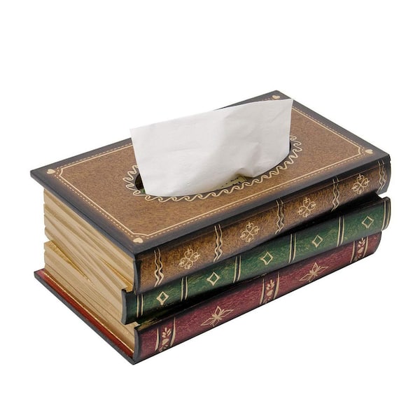 Multicolor Wooden Retro Antique Book Tissue Box Cover Rectangular Tissue Holder Dispenser Paper Cover for Bathroom