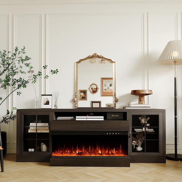 60 in. Freestanding Fireplace TV Stand with 30 in. Electric Fireplace insert, Heats 400 Sq Ft, 12 Flame Colors in Brown
