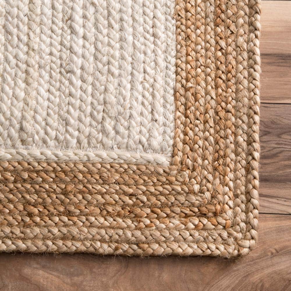 Eleonora White and Beige Braided Jute Square Rug