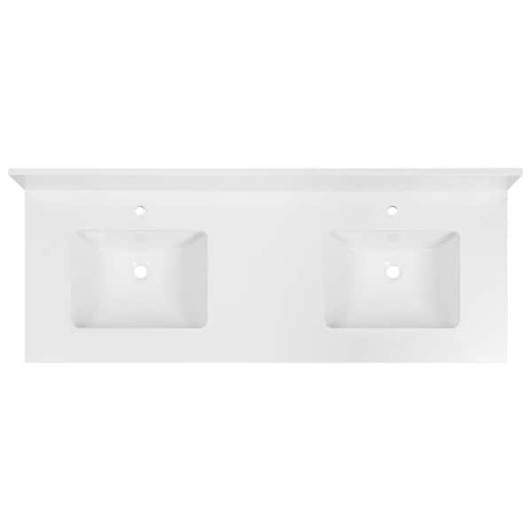 61 in. W x 22 in. D Quartz Vanity Top in Morning Frost with Double Sinks