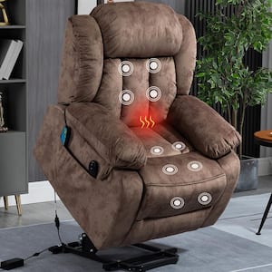 Premium Massive Velvet Brown Recliners Lift Sofa Chair (Up to 340lbs) with Massage,Heating and Assisted Standing