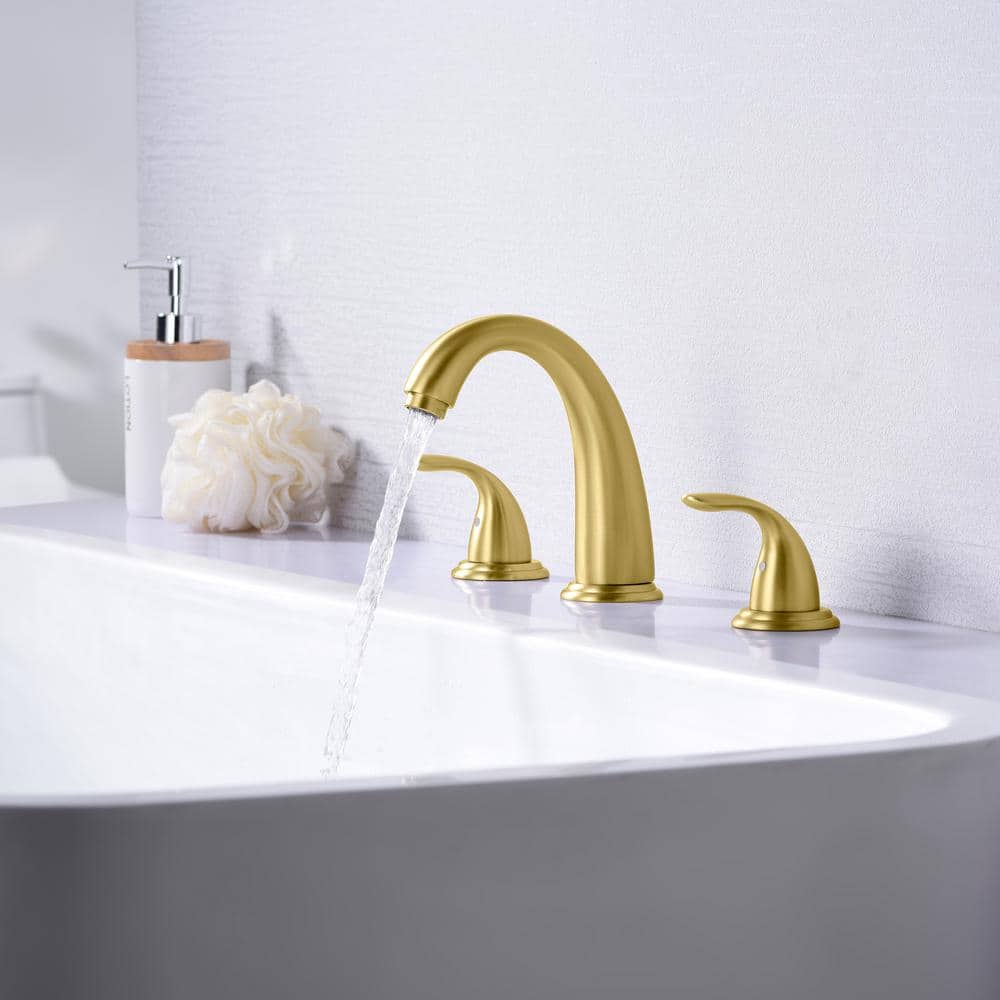 Brushed Gold Double Handle Roman Tub Faucet with Lever Handles