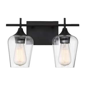 Octave 13.75 in. W x 9 in. H 2-Light English Bronze Bathroom Vanity Light with Clear Glass Shades