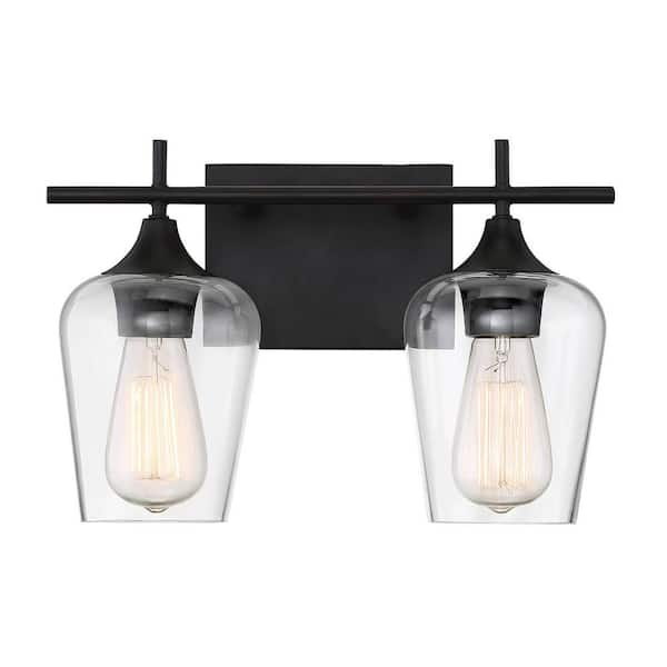 Savoy House Octave 13.75 in. W x 9 in. H 2-Light English Bronze Bathroom Vanity Light with Clear Glass Shades