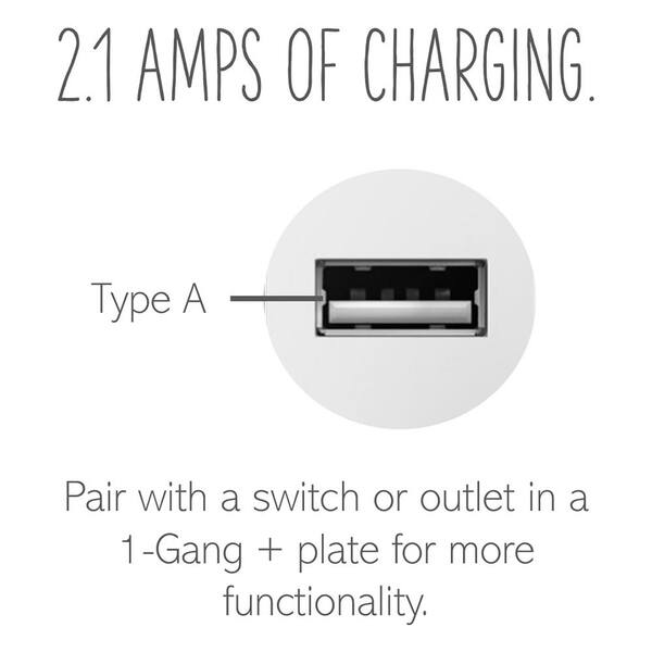 Legrand Adorne 2.1 amps 125 volt White USB Charging Port 1 pk ARUSBW4 