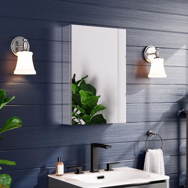 24 in. W x 30 in. H Rectangular Aluminum Surface/Recessed Medicine Cabinet with Mirror for Bathroom, Left Door