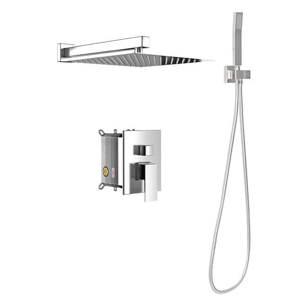 1-Spray Wall Mount Square 10 in. Dual Fixed and Handheld Shower Head with 1.8 GPM in Chrome