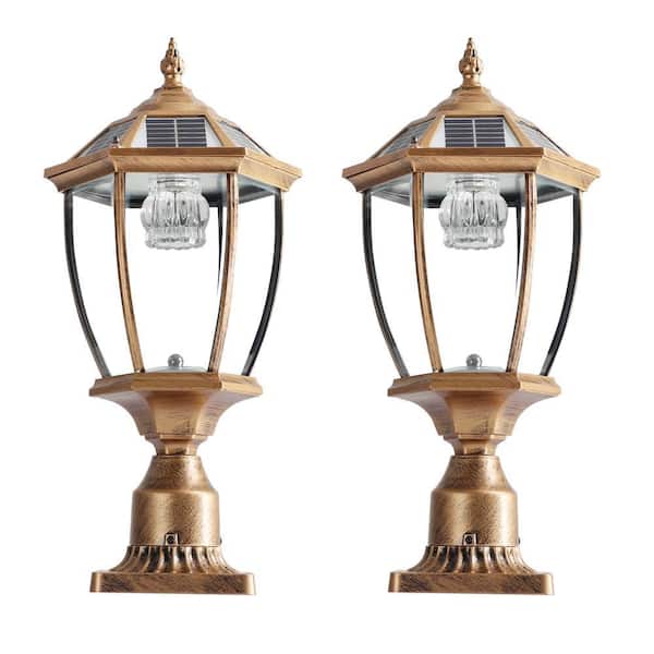 Bronze Integrated LED 8 x 8 in. Solar Deck Post Cap Light (2-Pack)