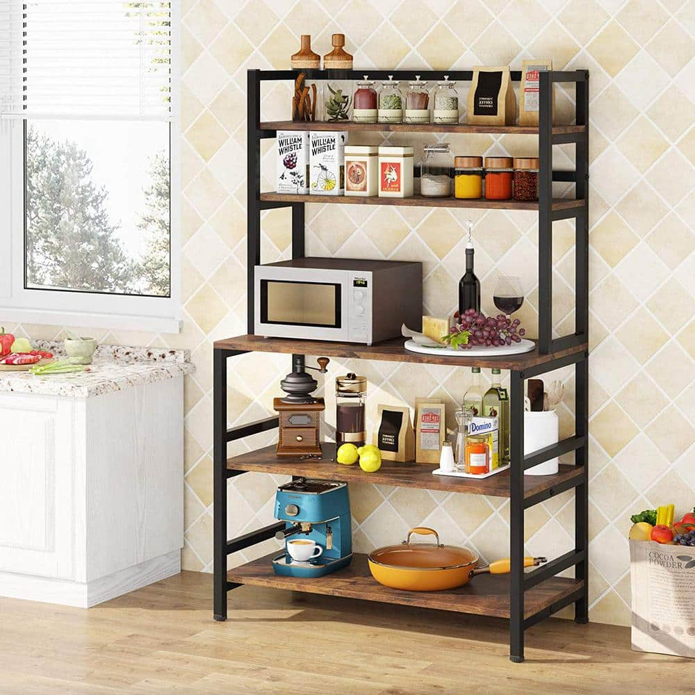 BYBLIGHT Keenyah 66 in. Rustic Brown Bakers Rack with 5-Tier Storage ...