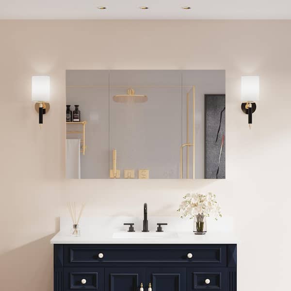 44 in. W x 30 in. H Rectangular Medicine Cabinet with Mirror in Silver with Adjustable Shelves, Soft-Close