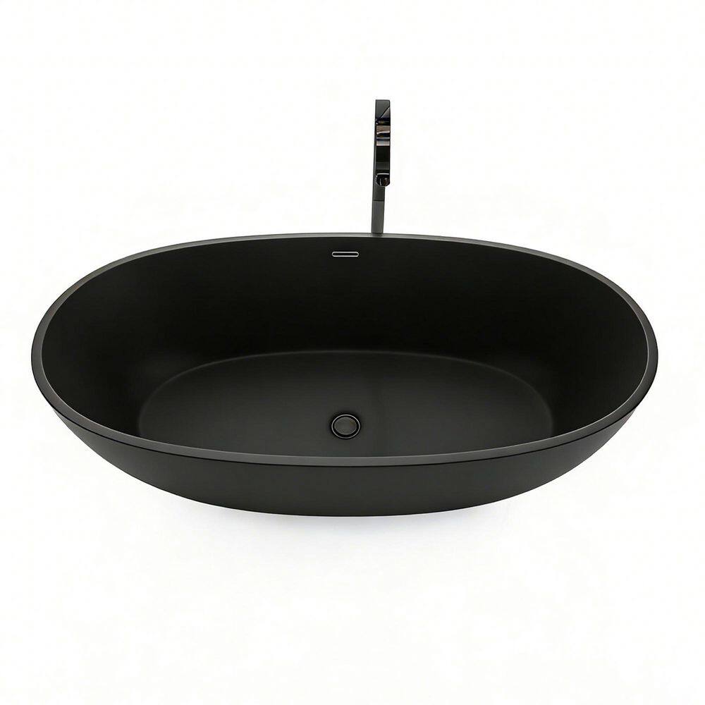 66.98 in. x 30.7 in. Solid Surface Freestanding Flatbottom Soaking Bathtub with Drain in Black price history on PriceWatchPro