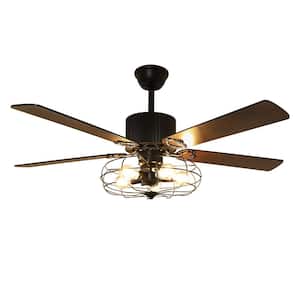 52 in. Black Caged Industrial Ceiling Fan with Light, Indoor Farmhouse Ceiling Fan with Blades & Remote