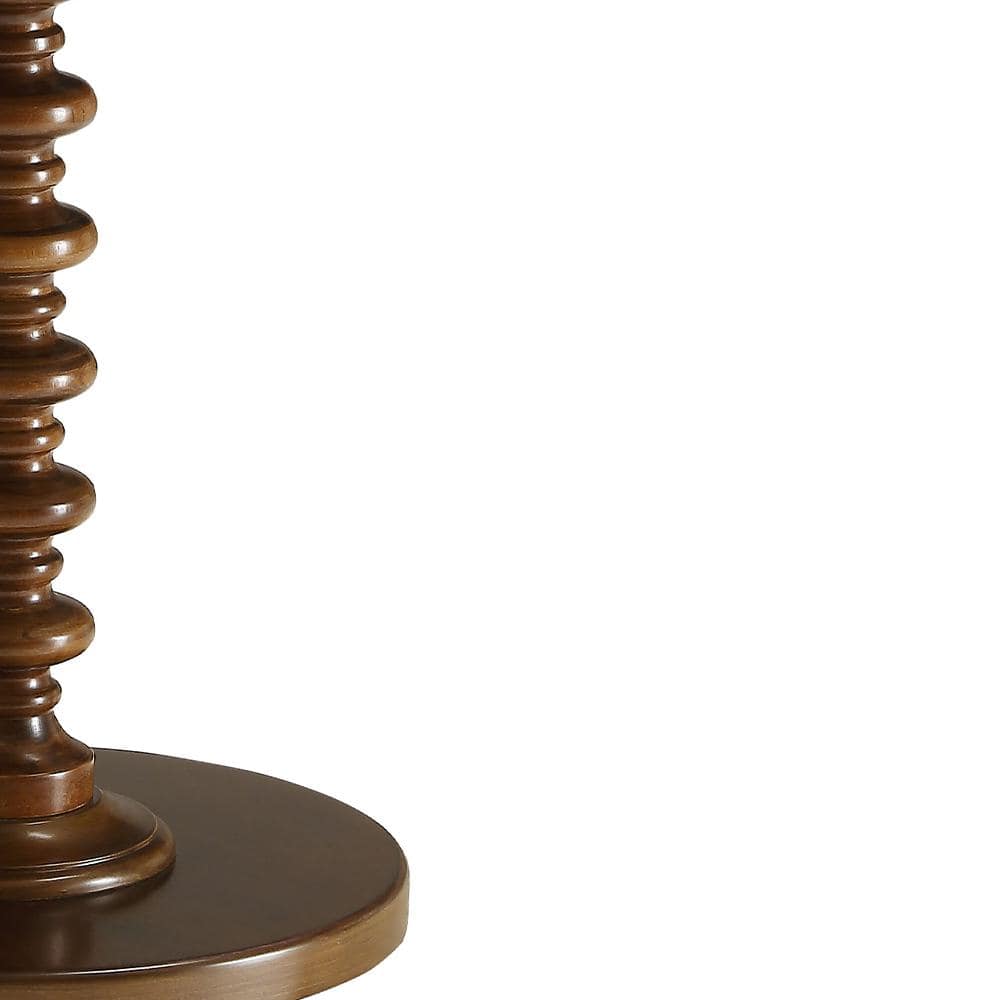 Walnut Brown Round Wood Side Table with Turned Support