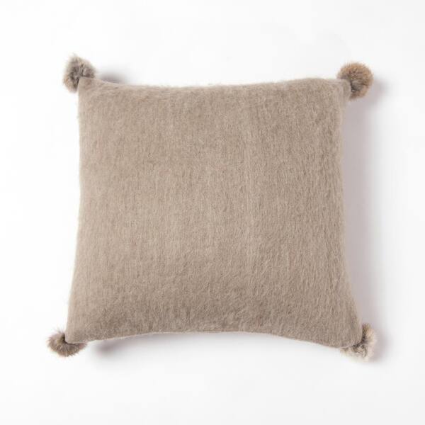 Best Home Fashion Pom Pom Wool Beige Solid Polyester 18 in. x 18 in. Throw Pillow