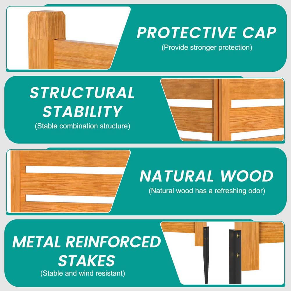 38" x 60" Light Brown Wood Privacy Fence with Metal Stakes
