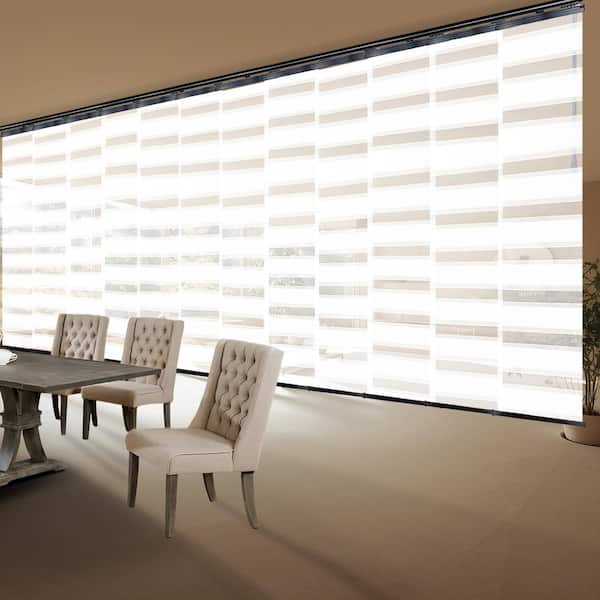 EMOH Spotlight 140 in. - 260 in. W x 116 in. L Adjustable 12-Panel Black Double Rail Panel Track with 23.5 in. Slates