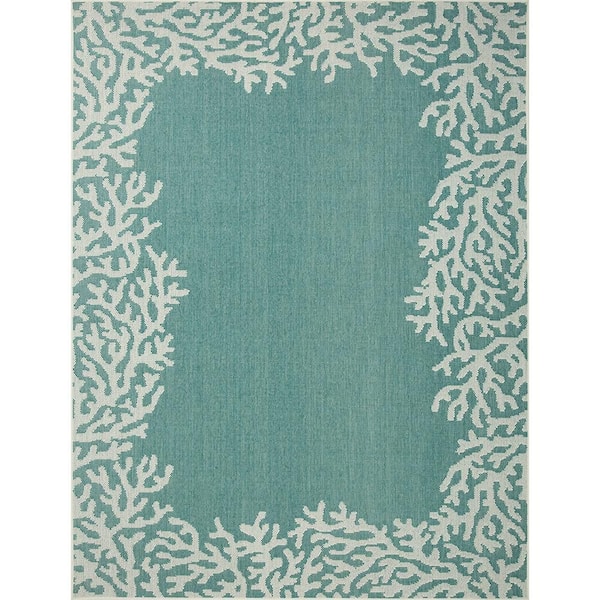 Coral Teal/White 6 ft. x 9 ft. Indoor/Outdoor Area Rug