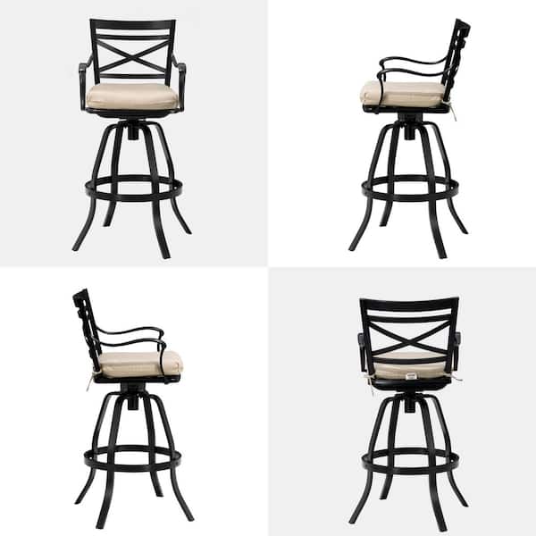 Swivel Cast Aluminum Outdoor Bar Stool with Sunbrella Canvas Antique Beige Cushion (4-Pack)