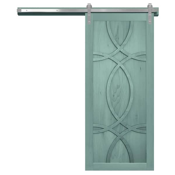 VeryCustom 30 in. x 84 in. The Hollywood Caribbean Wood Sliding Barn Door with Hardware Kit in Stainless Steel