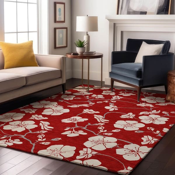 Mayfield Premium Machine Washable Abstract AMF1032 Red 3 ft. x 4 ft. Area Rug