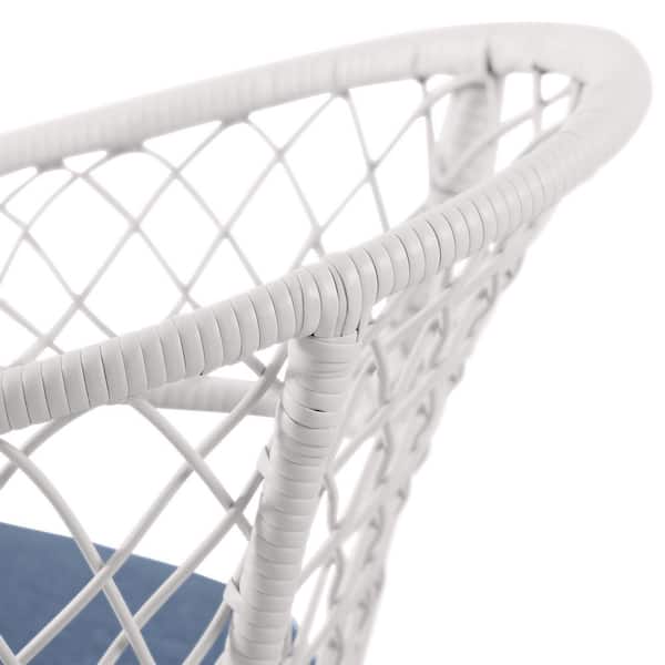 Fairlake White 3-Piece Steel Wicker Outdoor Bistro Set with Lake Blue Cushions
