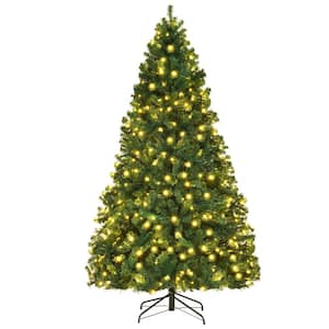 7.5 ft. Pre-Lit Artificial Christmas Tree Hinged Tree with Metal Stand LED Lights