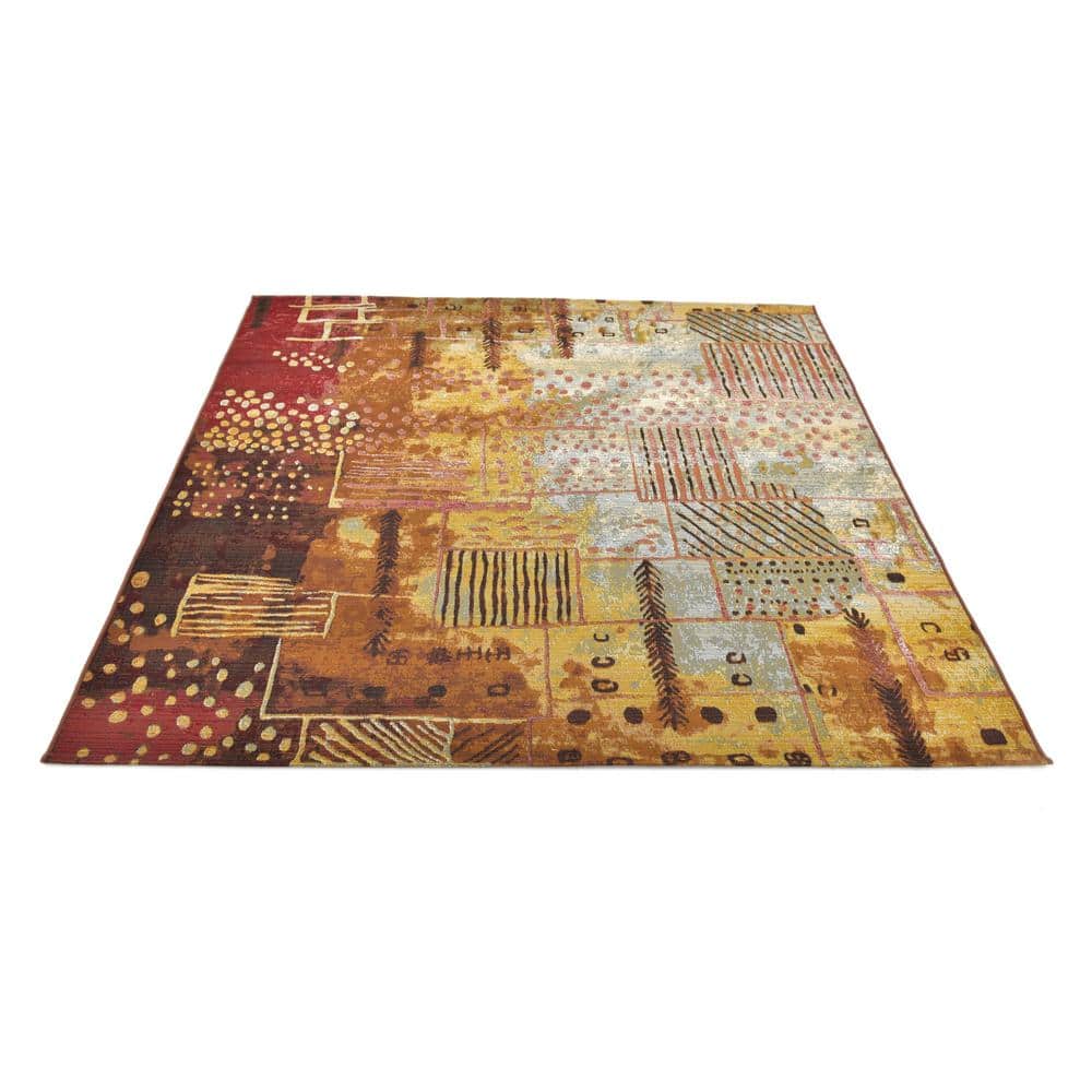 Colorful 6' x 6' Square Outdoor Synthetic Flat Woven Rug