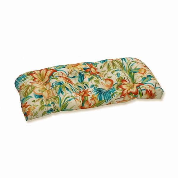 Pillow Perfect Tropical Rectangular Outdoor Bench Cushion in Blue