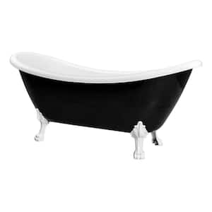 Daphne 69.29 in. x 28.34 in. Freestanding Soaking Acrylic Clawfoot Bathtub with Center Drain Black and White Tiger Feet