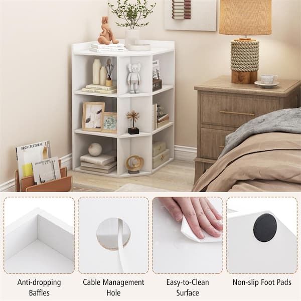 HONEY JOY White 34 in. Corner Cabinet w/ 9 Cubbies 2-USB