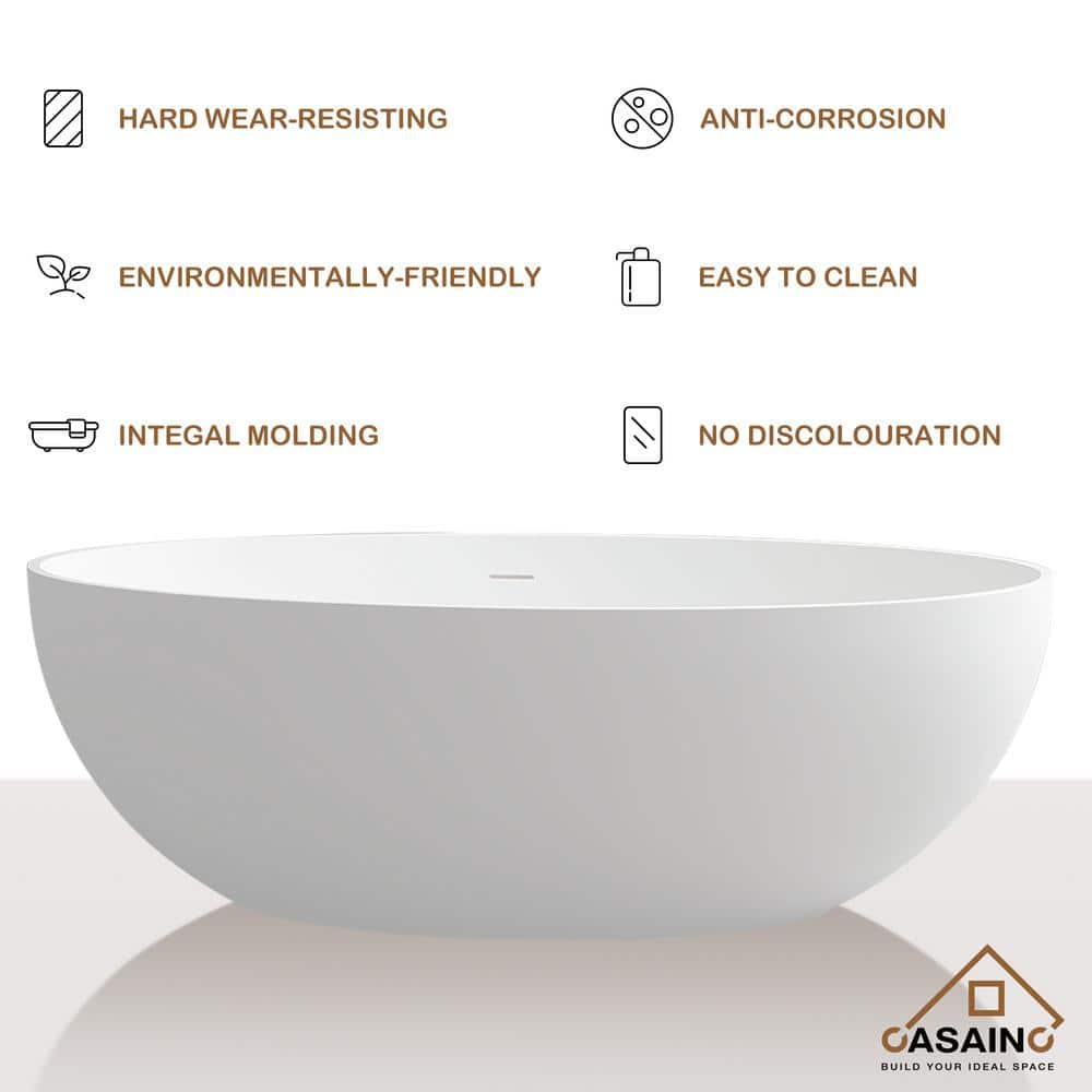 White Oval Freestanding Resin Soaking Bathtub