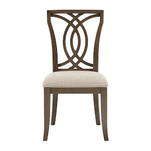 Dark Walnut Beige Fabric Side Chair (Set of 2)