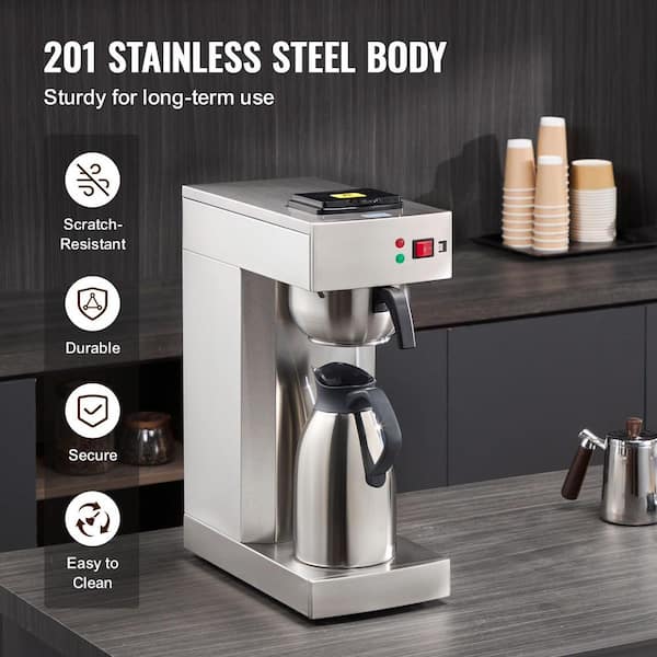 SKYSHALO 12 Cups Stainless Steel Drip Coffee Maker with Thermal Carafe to Keep Warm or Cold for Restaurant,2025 Upgrade,Sliver
