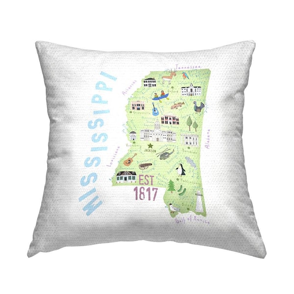 Stupell Industries Whimsical Mississippi State Map Multi-Color Square Outdoor Throw Pillow