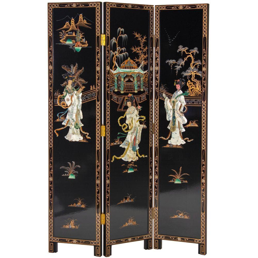 Red Lantern 6 ft. Black 3-Panel Royal Ladies Room Divider L3-MF