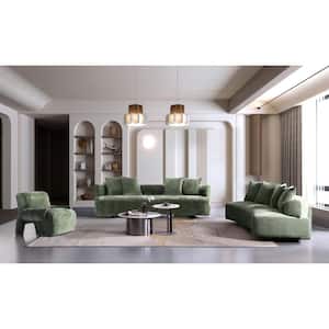 Verandah 3-Piece Olive Green Chenille Upholstered Sofa and Accent Chair Living Room Set