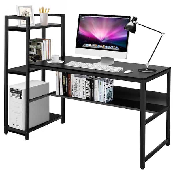 Modern Stylish PC Study Table Workstation for Bedroom Tangkula 47’’ Computer Desk w/Cube Drawer Black & White Home Office Writing Desk with Side Storage Bag 