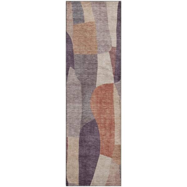 Mayfield Premium Machine Washable Abstract AMF2376 Plum 2 ft. x 7 ft. Runner Rug