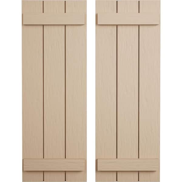 Ekena Millwork 16.5 in. x 54 in. Timberthane Polyurethane 3-Board Joined Board-n-Batten Rough Sawn Faux Wood Shutters Pair