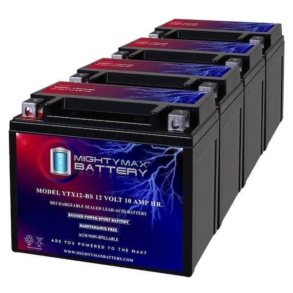 MIGHTY MAX BATTERY YTX12-BS 12V 10Ah Replacement Battery compatible with ATV Quad Motorcycle Scooter - 4 Pack