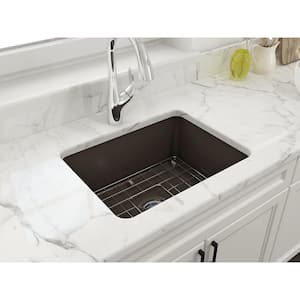 Sotto Matte Brown Fireclay 24 in. Single Bowl Undermount/Drop-In Kitchen Sink w/Protective Bottom Grid and Strainer