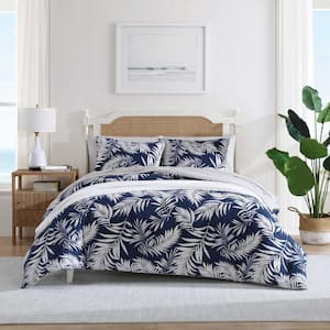 Marina Leaf 3-Piece Navy/White Cotton Full/Queen Comforter Set