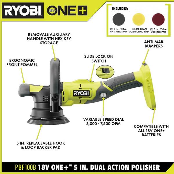 micro Samengesteld weg RYOBI ONE+ 18V 5 in. Variable Speed Dual Action Polisher with ONE+ 18V  Cordless Hybrid Tripod Stand Light (Tools Only)-PBF100B-P782 - The Home  Depot