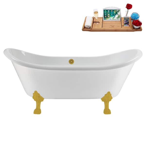 71 in. x 31 in. Acrylic Clawfoot Soaking Bathtub in Glossy White with Brushed Gold Drain and Brushed Gold Clawfeet