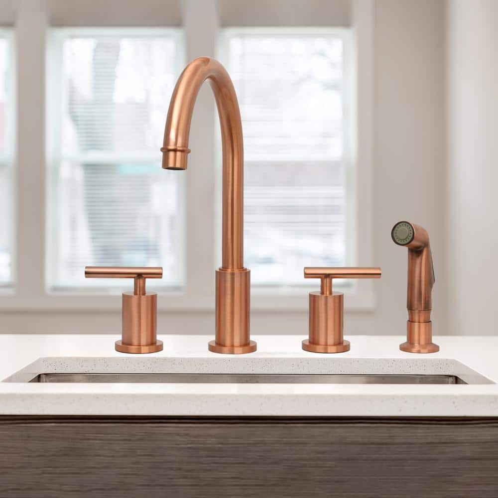 Copper Brushed Double Handle High-Arc Kitchen Faucet with Side Spray