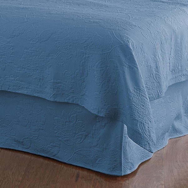 The Company Store Putnam Matelasse 14 in. Denim Cotton Full Bed Skirt