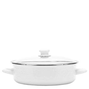 Enamelware 3 qt. Porcelain-Coated Steel Saute Pan in Solid White with Glass Lid
